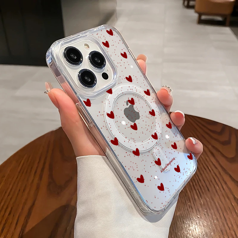 Phone Cases Magsafe - INS Rotes Liebesherz Sexy Transparente Silikonhülle