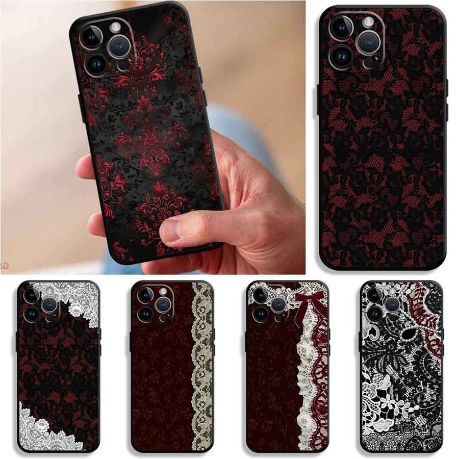 Apple Iphone 15 Pro Max - Schwarze und Rote Sexy Spitzen-Handyhülle für