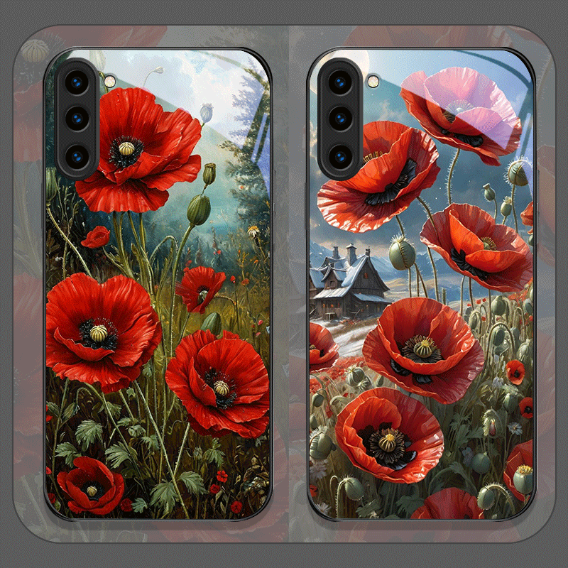 Phone Cases Galaxy S25 - Retro Mohnblumen-Blütenmuster in Leuchtendem Rot Bedruckte
