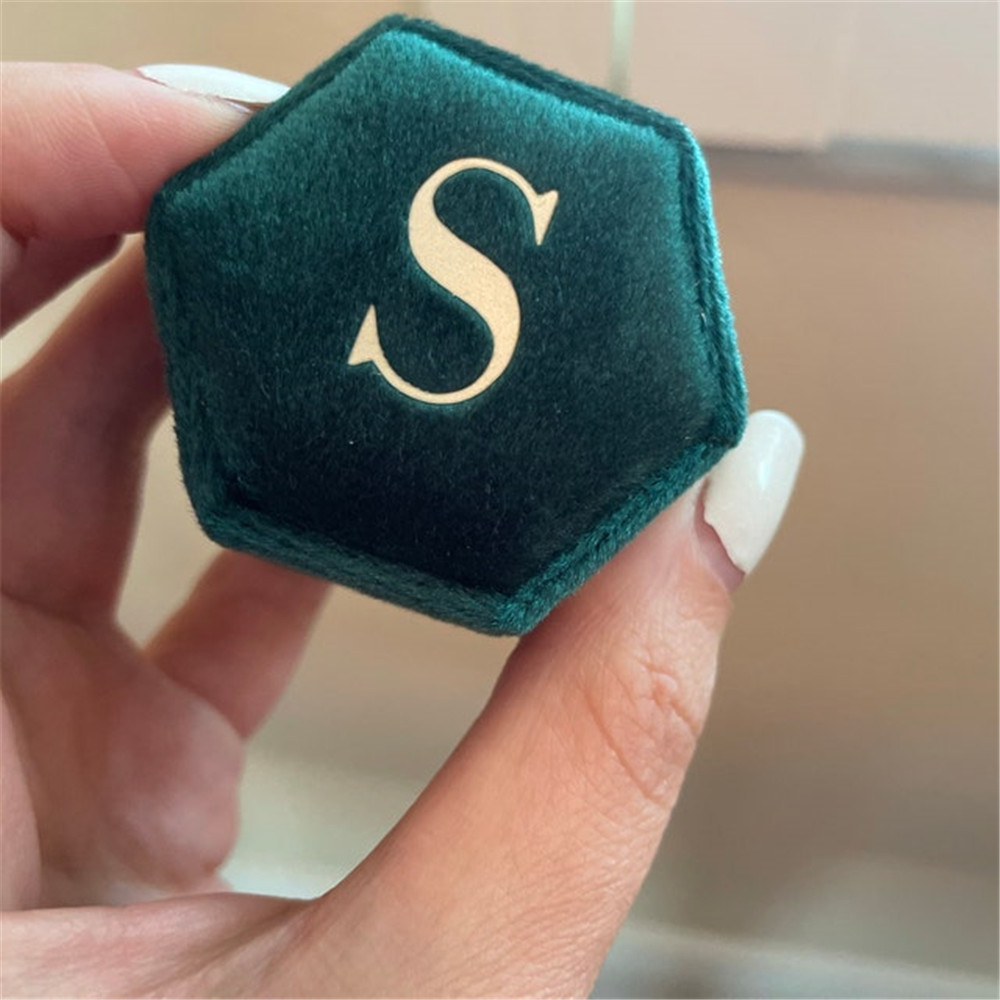 Grün Hexagon Samt Ring Box Ben – Monogram Custom Case Bewertung und Preis