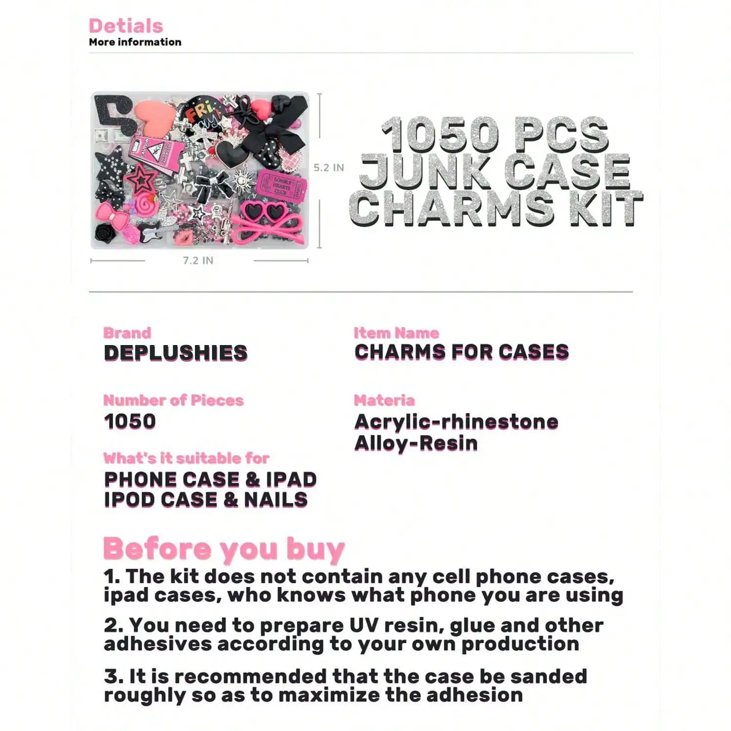 1050-teiliges Set mit Schmucka – Phone Cases With Charms Bewertung und Preis